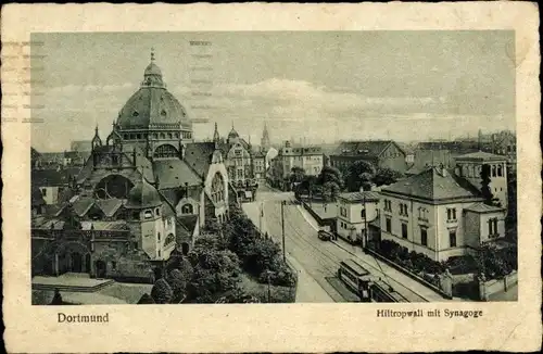 Ak Dortmund im Ruhrgebiet, Hiltropwall mit Synagoge, Straßenbahn