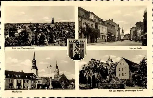 Ak Spremberg in der Lausitz, Wappen, Lange Straße, Marktplatz, Rat des Kreises, ehem. Schloss
