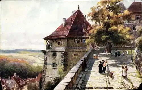 Künstler Ak Flower, Charles, Tübingen am Neckar, Schloss mit Burglinde, Tuck