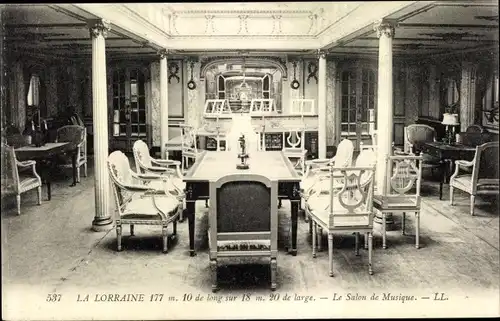 Ak Paquebot La Lorraine de la CGT, French Line, Salon de Musique