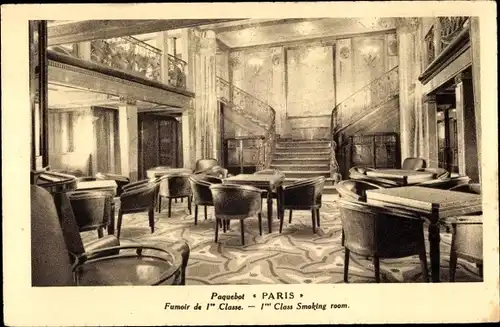 Ak Paquebot Paris, CGT French Line, Fumoir de 1re Classe