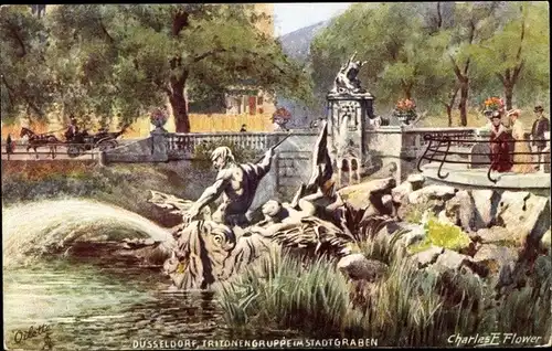 Künstler Ak Flower, Ch., Düsseldorf am Rhein, Tritonengruppe im Stadtgraben