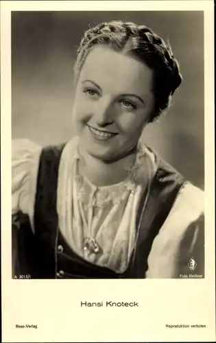 Ak Schauspielerin Hansi Knoteck, Portrait, Ross A 3013 1, Autogramm