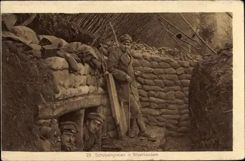 Ak Schützengraben in Westflandern, Deutsche Soldaten, I. WK