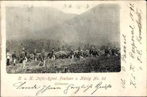 Ak K. u. K. Inftr. Regiment Freiherr von König Nr. 92 beim Schießen