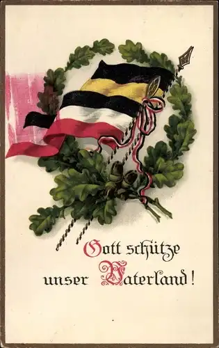 Ak Gott schütze unser Vaterland, Kaiserliche und österreichische Fahne, Eichenlaub