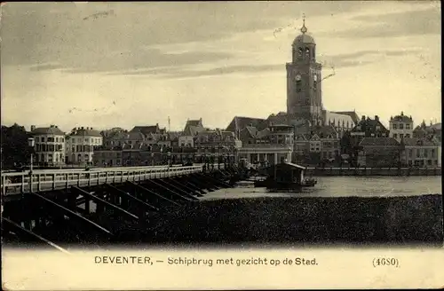 Ak Deventer Overijssel Niederlande, Schipbrug met gezicht op de Stad