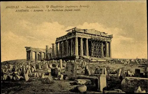 Ak Athen Griechenland, Akropolis, Blick auf den Parthenon, Ruine, Acropole