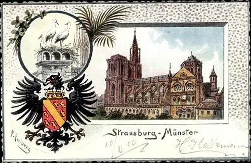 Wappen Passepartout Künstler Ak Perlberg, F., Strasbourg Straßburg Elsass Bas Rhin, Münster