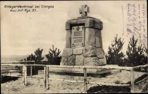 Ak Cierges Aisne, Kriegerdenkmal, Res. Inf.-Rgt.51