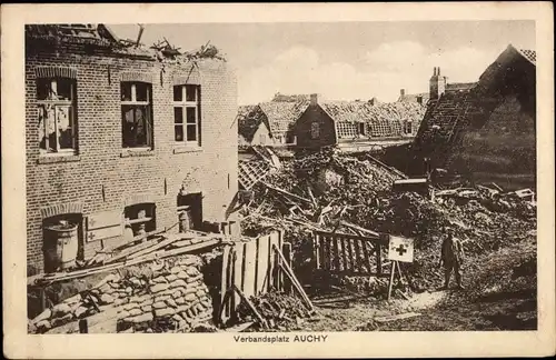 Ak Auchy les Mines Pas de Calais, Verbandsplatz, Kriegszerstörung I. WK