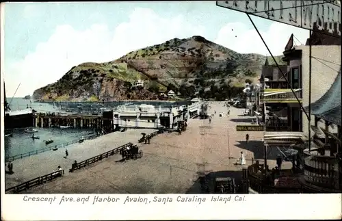 Ak Avalon Santa Catalina Island Kalifornien USA, Crescent Ave. and Harbor