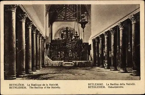 Ak Betlehem Palästina, La Basilique de la Nativité, Geburtskirche, Innenansicht