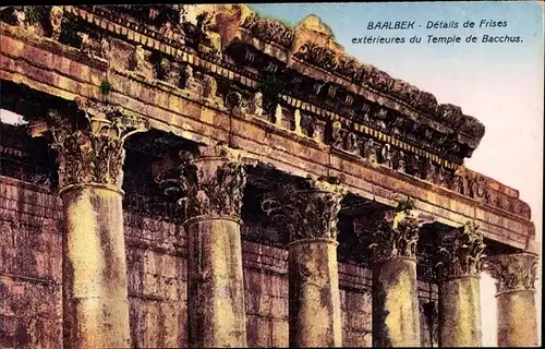 Ak Baalbek Libanon, Details de Frises exterieures du Temple de Bacchus