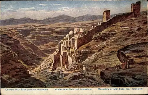 Künstler Ak Perlberg, F., Palästina, Felsenkloster Mar Saba