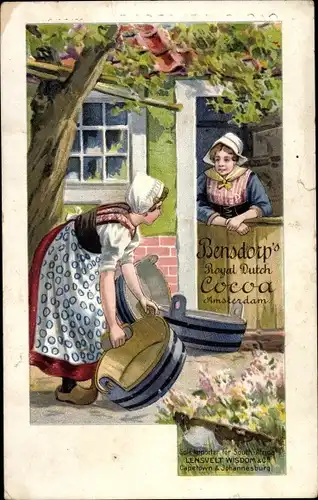 Ak Bensdorp's Royal Dutch Cocoa, Cacao Bensdorp, Frauen in niederländischer Tracht