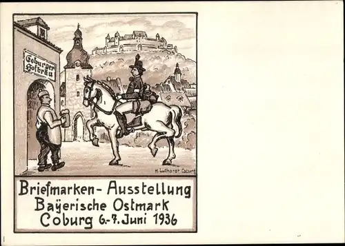 Künstler Ak Lutharat, H., Coburg Bayrische Ostmark, Briefmarken Ausstellung 06-07. Juni 1936