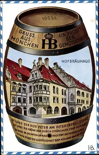 Künstler Ak Boettcher, Hans, München Bayern, Blick auf das Hofbräuhaus, Bierfass