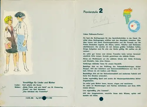 Klapp Ak Pionierstufe 2, Thälmann Pioniere, Bedingungen für das Sputnikabzeichen