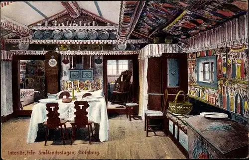 Ak Göteborg Schweden, Interiör fran Smalandsstugan