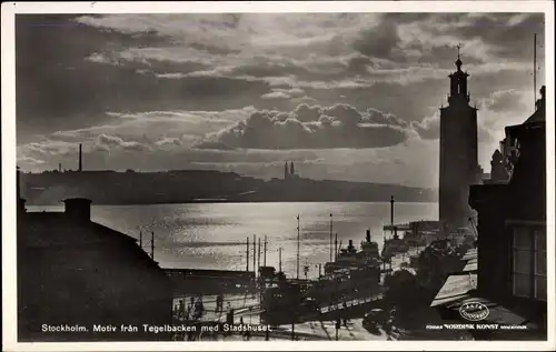Ak Stockholm Schweden, Motiv fran Tegelbacken med Stadshuset