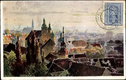Künstler Ak Graz Steiermark, Blick auf die Stadt vom Schlossberg