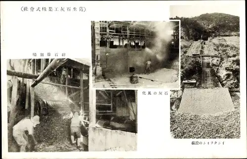 Foto Ak Tochigi Japan, Kalkfabrik, Teilansichten