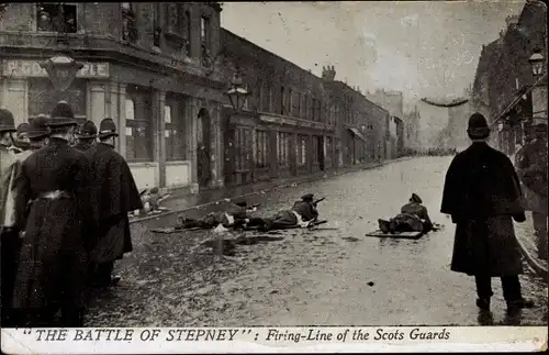 Ak Stepney London England, Battle of Stepney, Siege of Sidney St, Firing line of the Scots Guards