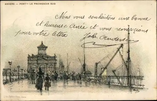 Künstler Ak Anvers Antwerpen Flandern, Port, Le Promenoir Sud