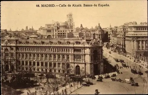 Ak Madrid Spanien, Calle de Alcala, Banco de Espana