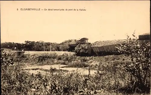 Ak Lubumbashi Elisabethville DR Kongo Zaire, Un deraillement pres du Pont de la Kafubu