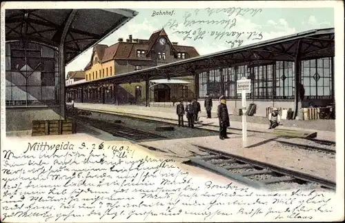 Ak Mittweida in Sachsen, Bahnhof, Gleisseite