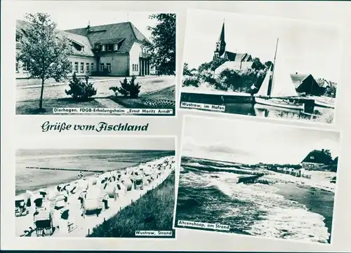 Riesen Ak Ostseebad Wustrow Fischland, Strand, Hafen, Dierhegen, FDGB-Erholungsheim, Ahrenshoop