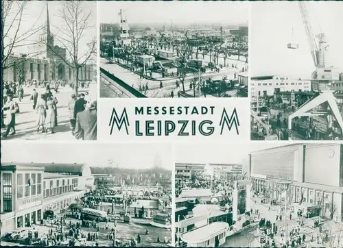 Riesen Ak Leipzig in Sachsen, Messestadt, Kran, Kirche, Bahnhof, Blick aus der Vogelschau