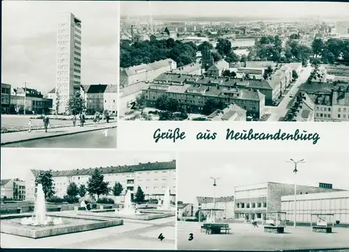 Riesen Ak Neubrandenburg in Mecklenburg Vorpommern, Hochhaus, Karl Marx Platz, Panorama