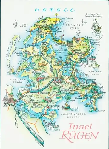 Landkarten Riesen Ak Insel Rügen, Tromper Wiek, Prorer Wiek, Greifswalder Bodden