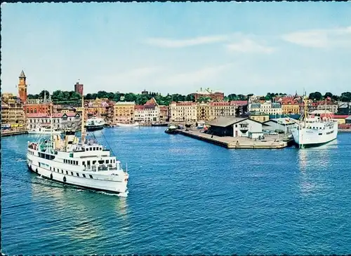 Riesen Ak Hälsingborg Helsingborg Schweden, Blick vom Leuchtturm, Hafen, Dampfschiffe