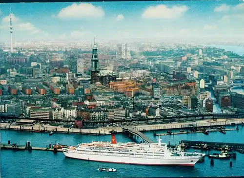 Riesen Ak Hamburg, Blick aus der Vogelschau, Schiff Hamburg Atlantic Line