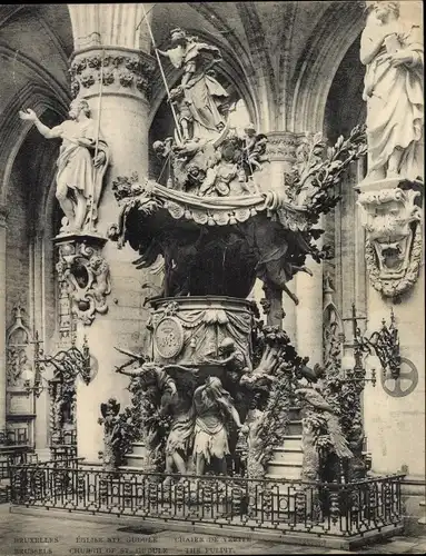 Riesen Ak Bruxelles Brüssel, Church of St. Gudule, The Pulpit