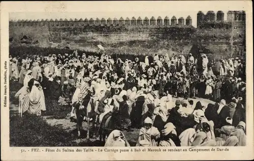 Ak Fès Fez Marokko, Fetes du Sultan des Tolba, Bab el Marouk, Campement de Dar-de