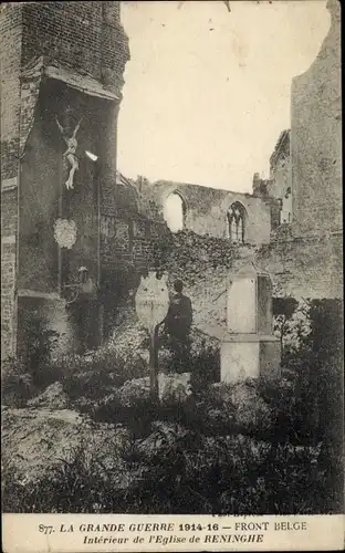 Ak Reninge Westflandern, Eglise, Kriegszerstörung 1. WK