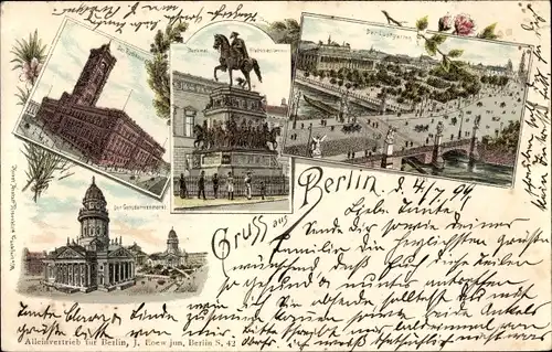 Litho Berlin Mitte, Rathaus, Denkmal Friedrich der Große, Lustgarten, Gendarmenmarkt