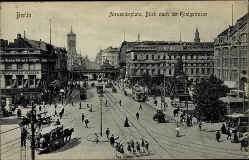Ak Berlin Mitte, Alexanderplatz, Blick nach der Königstraße, Rathaus, Berolina, Geschäftshäuser
