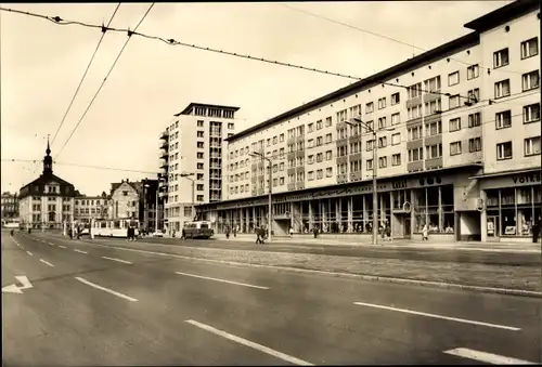 Ak Gera in Thüringen, Straße der Republik, Straßenbahn, O-Bus