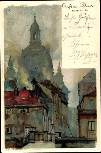 Künstler Litho Kley, Heinrich, Dresden Altstadt, Frauenkirche