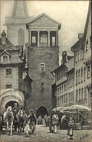 Künstler Ak Erfurt in Thüringen, St. Benedikt, Markt