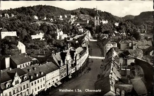 Ak Waldheim in Sachsen, Obermarkt, Vogelschau