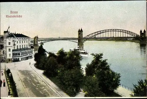 Ak Bonn am Rhein, Rheinbrücke, Schiff