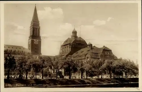 Ak Kiel, Rathaus und Stadttheater