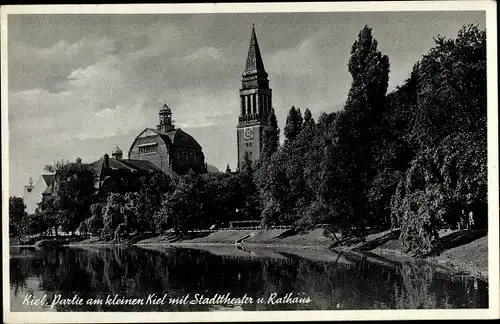 Ak Kiel, Partie am Kleinen Kiel mit Stadttheater und Rathaus